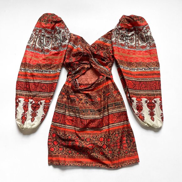 Johanna Ortiz Tropical Mantra Mini Dress Blockprint Fiesta Red Size 0 NEW NWT - Picture 4 of 13